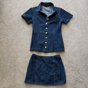 Olivaceous Blue Denim Top & Skirt Set
